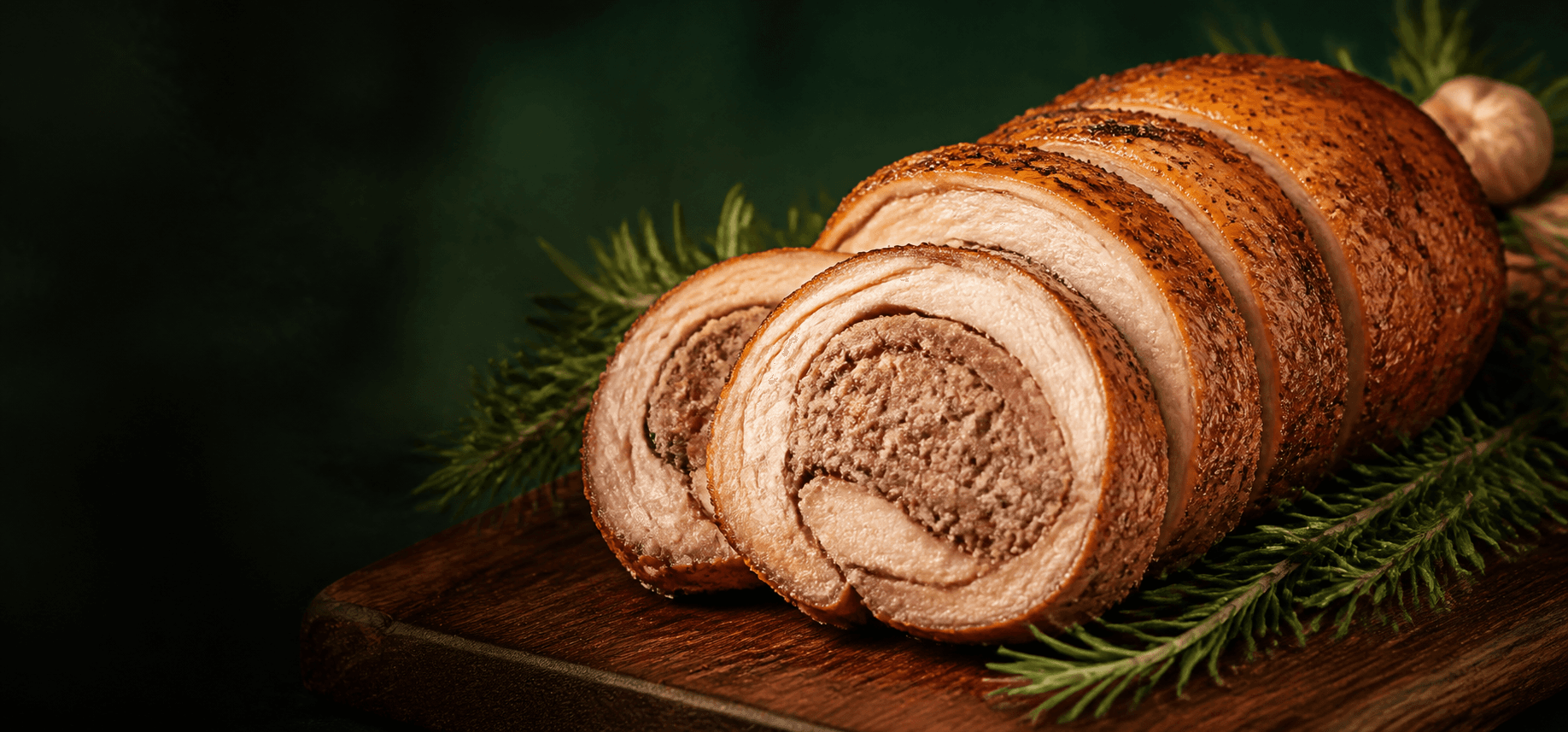 Sliced Louisiana Turducken prepared for a holiday meal
