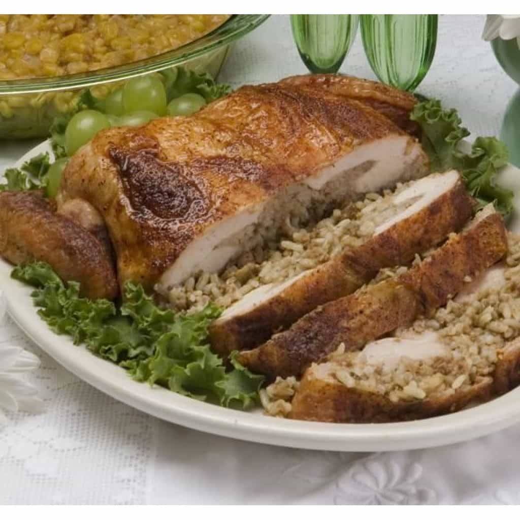 Deboned Chicken Stuffed with Rice, Beef & Pork Dressing