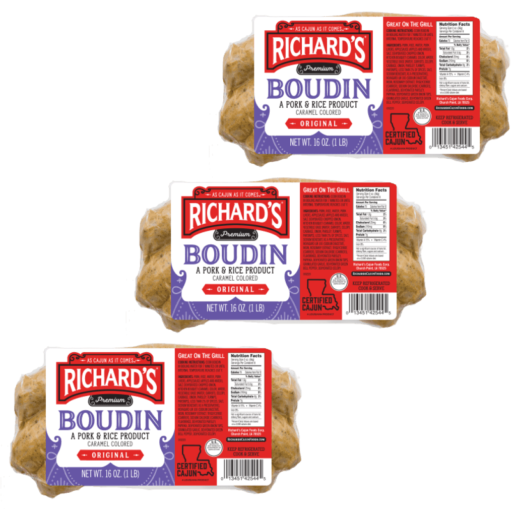 Richard's Pork Boudin Regular 16 oz Pack of 3