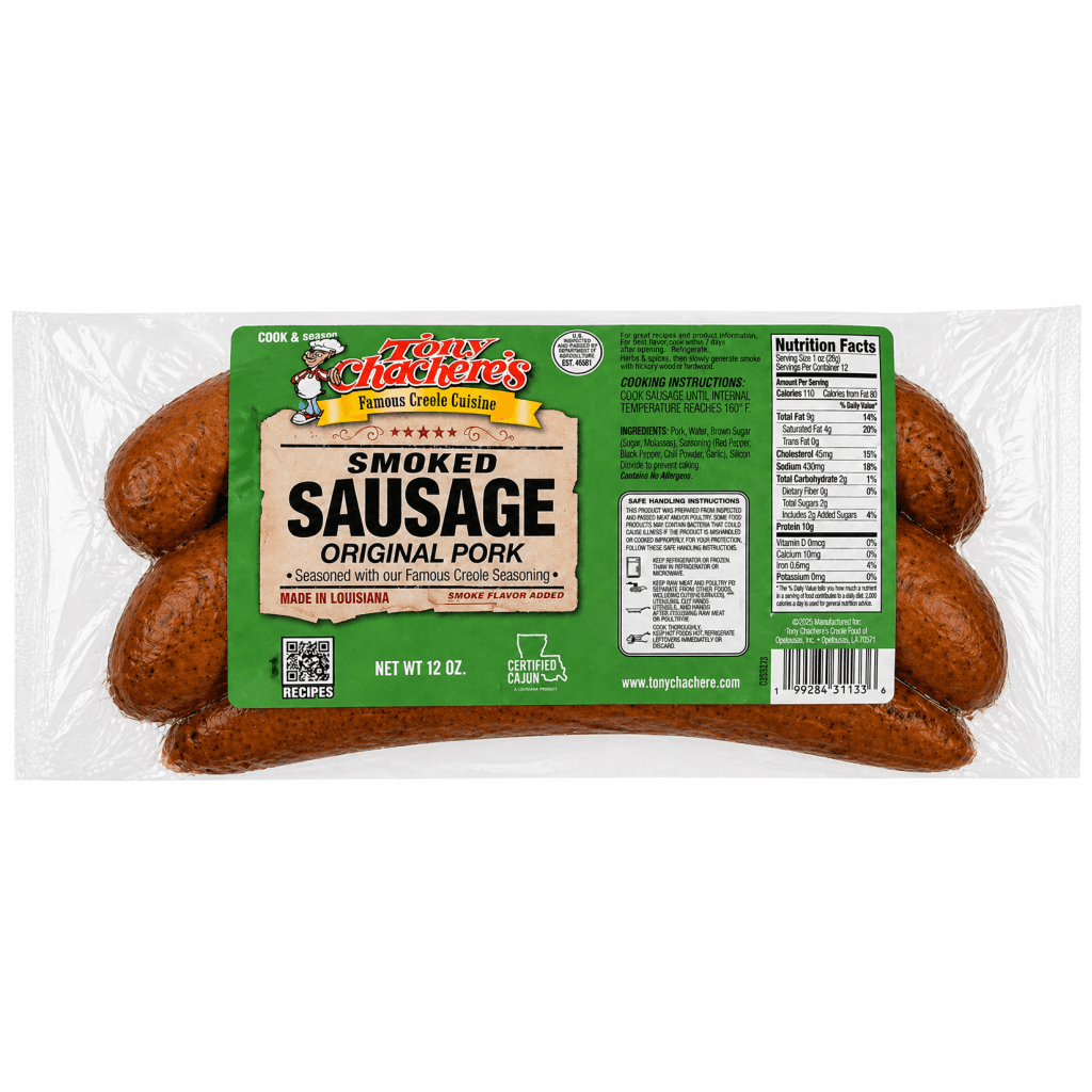Tony Chachere’s Original Pork Smoked Sausage 12 oz (3 Links)