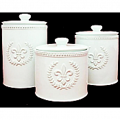 Cream Ceramic Fleur De Lis Canister 