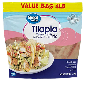 Great Value Frozen Tilapia Skinless & Boneless Fillets, 4 lb