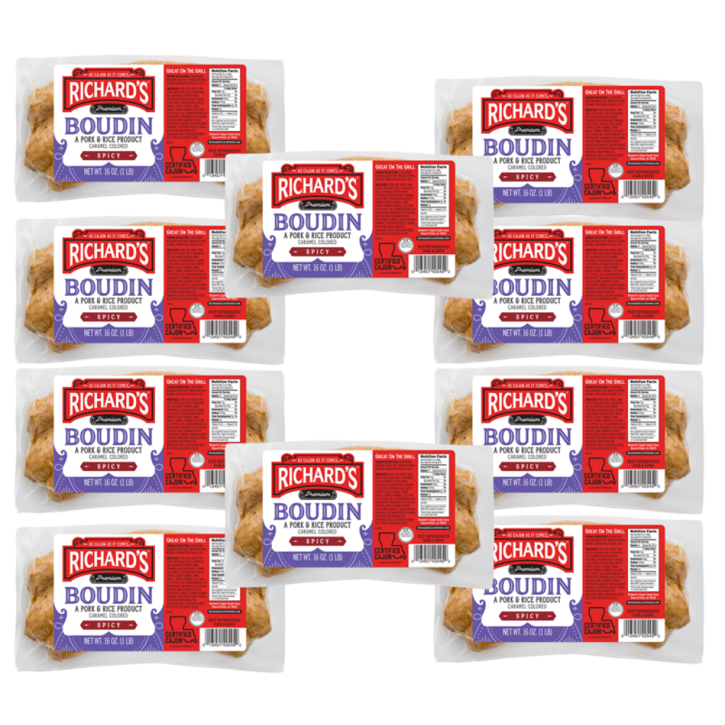Richard's Hot Pork Boudin 16 oz Pack of 10