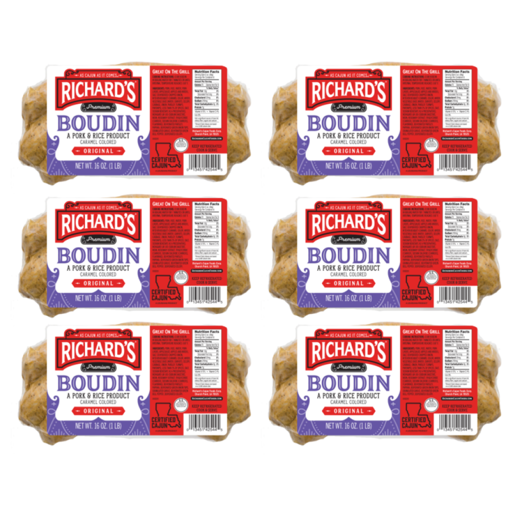 Richard's Pork Boudin Regular 16 oz Pack of 6
