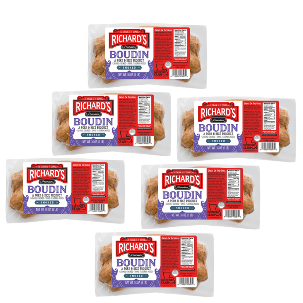 Richard's Smoked Pork Boudin 16 oz Pack of 6