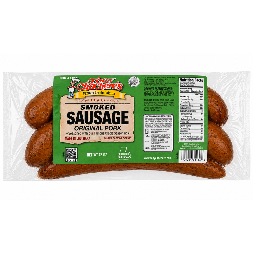 Tony Chachere’s Original Pork Smoked Sausage 12 oz (3 Links)