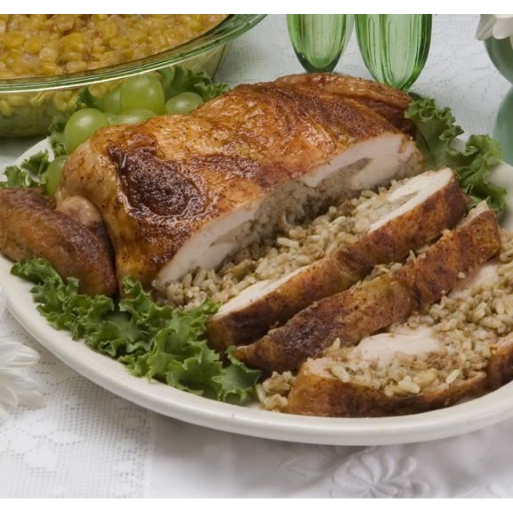 Partially Deboned Chicken Stuffed with Rice, Beef & Pork Dressing - 2.75 lb