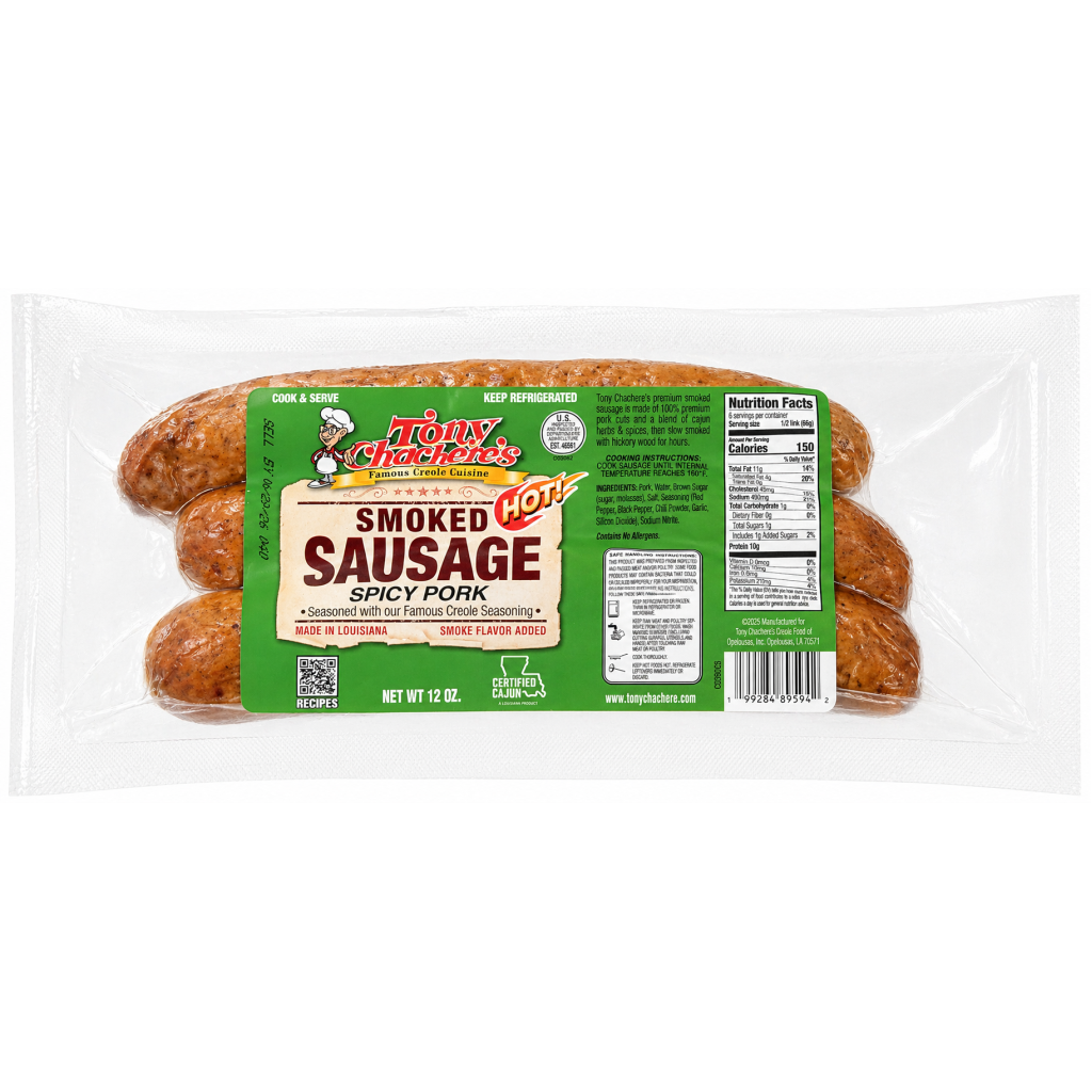 Tony Chachere’s Spicy Pork Smoked Sausage — 12 oz (Hot)